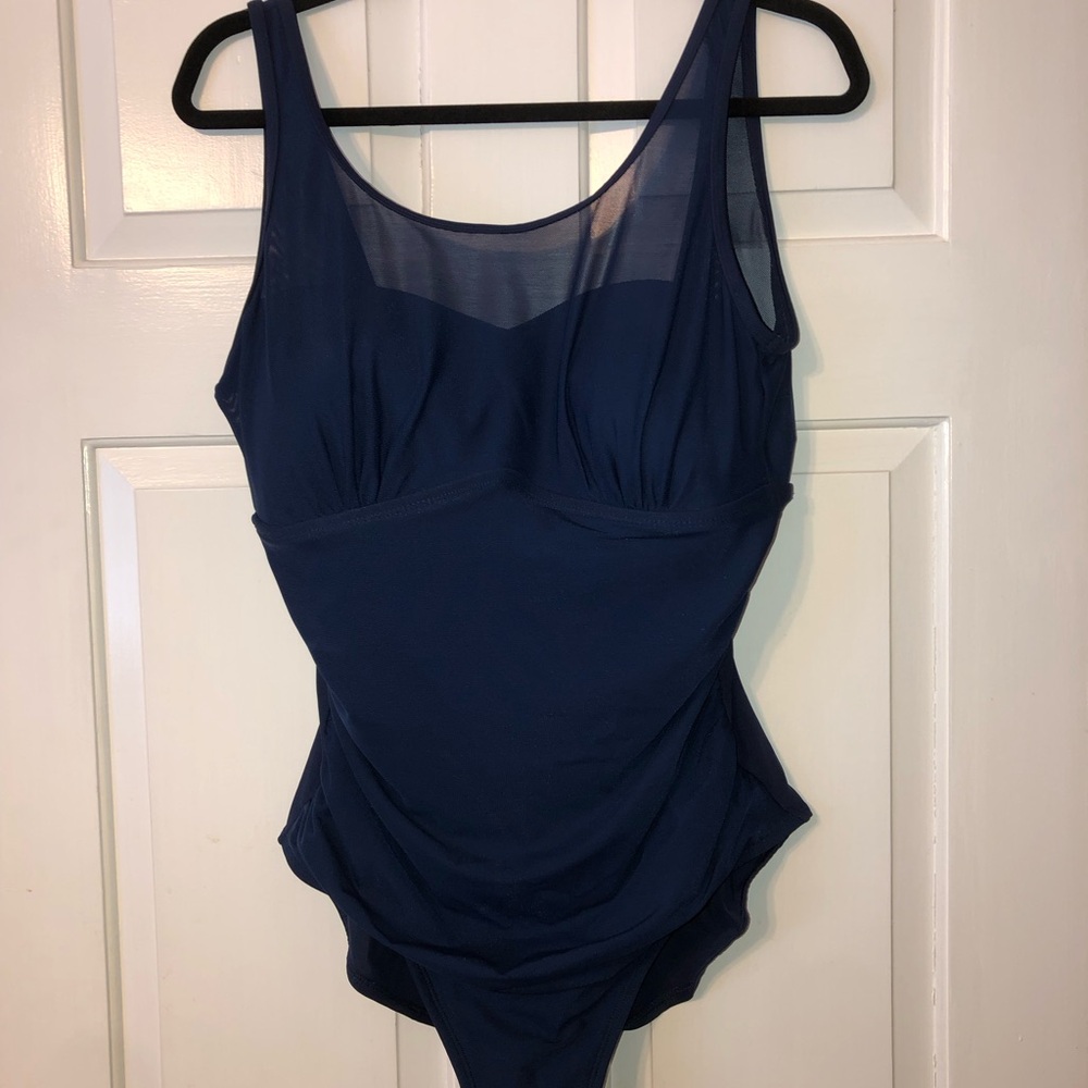 Merona Navy Mesh Panel Scoop One-Piece Swimsuit